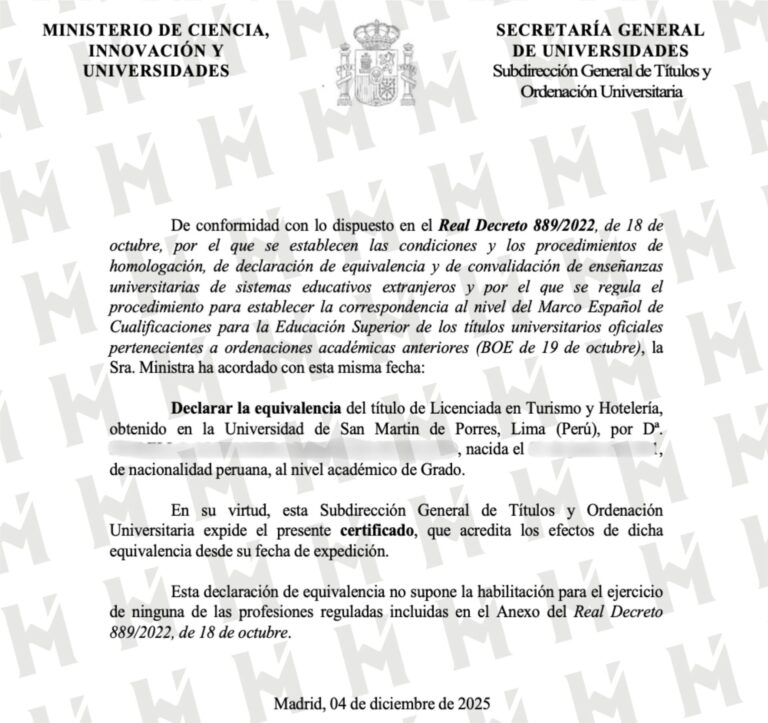 EQUIVALENCIA DE TÍTULO UNIVERSITARIO