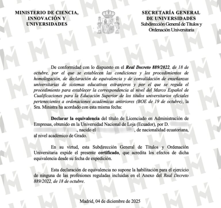 EQUIVALENCIA DE TÍTULO UNIVERSITARIO