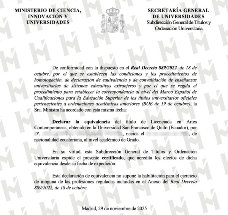 EQUIVALENCIA DE TÍTULO UNIVERSITARIO