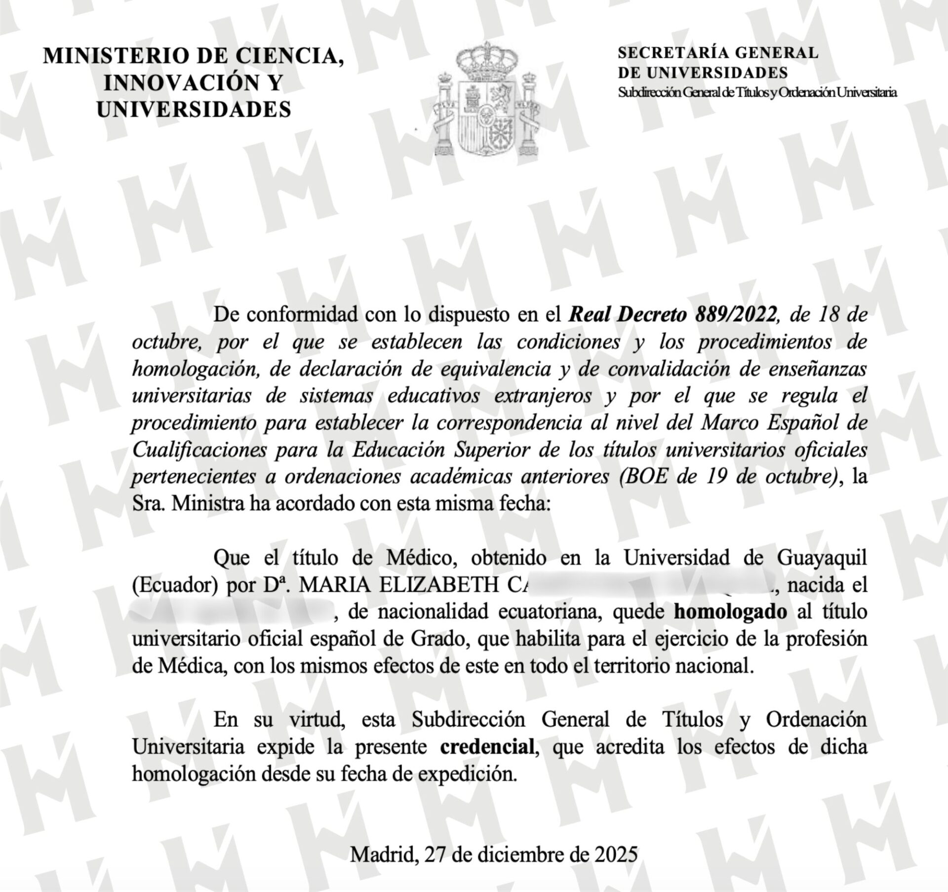 Credencial / Resolución de NOMBRE