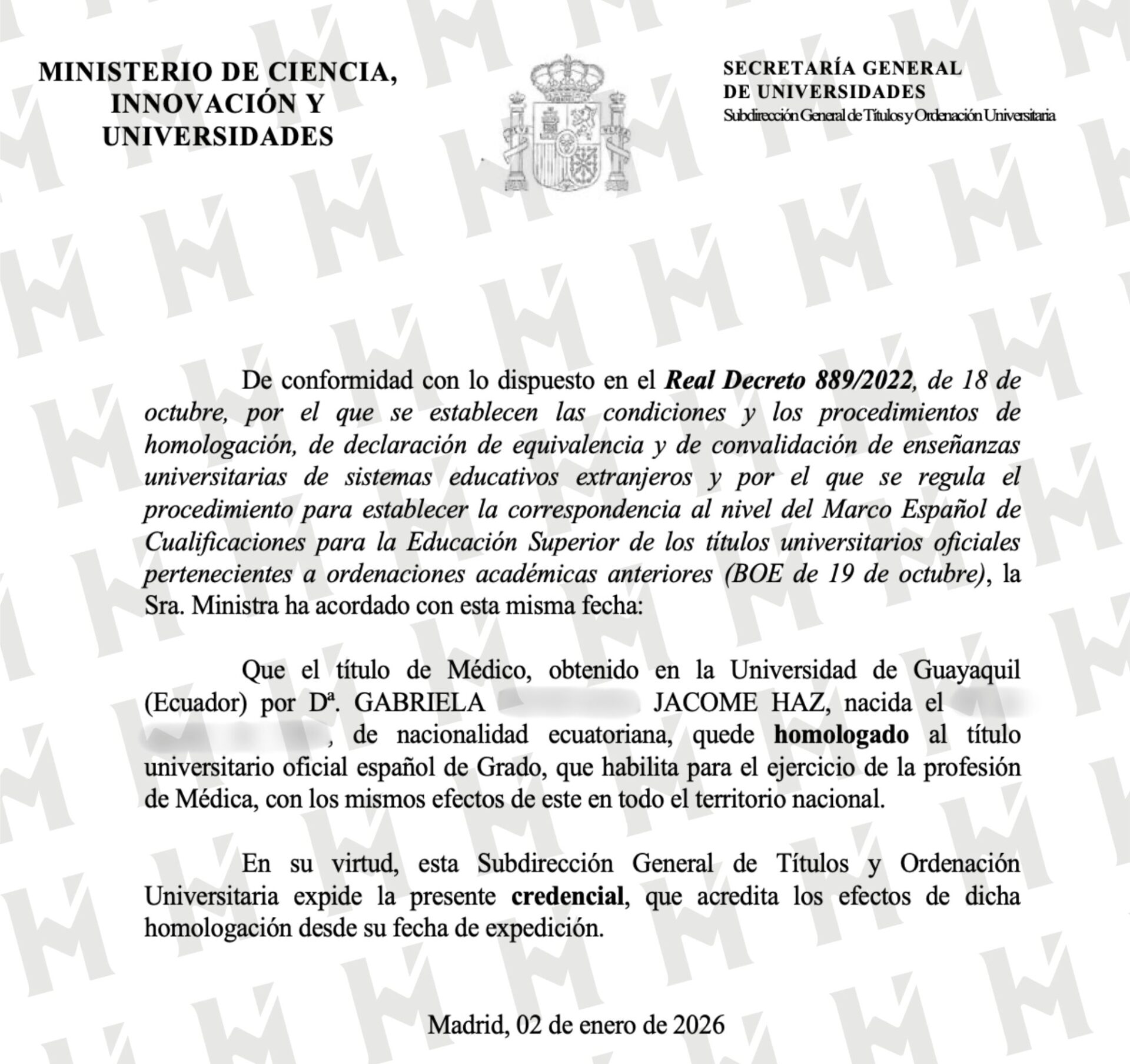 Credencial / Resolución de NOMBRE