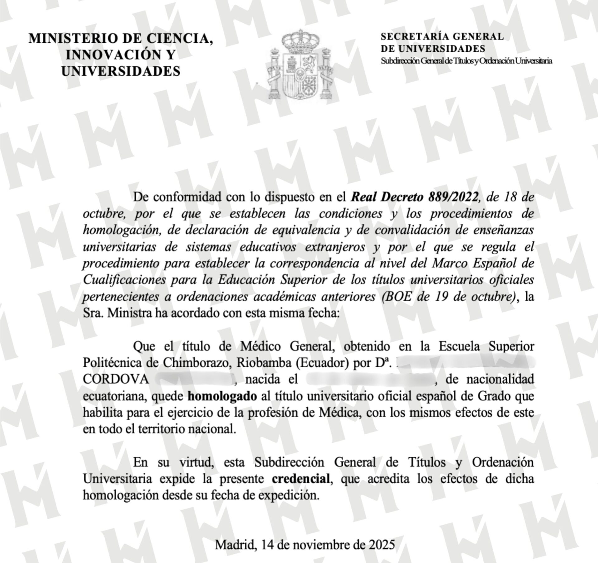 Credencial / Resolución de NOMBRE