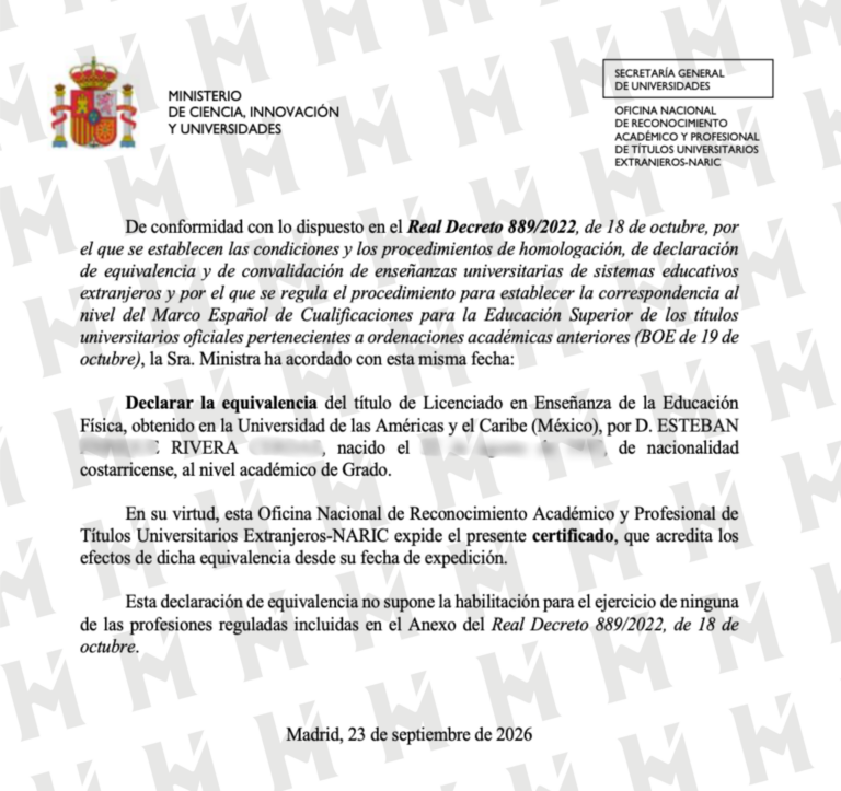 EQUIVALENCIA DE TÍTULO UNIVERSITARIO