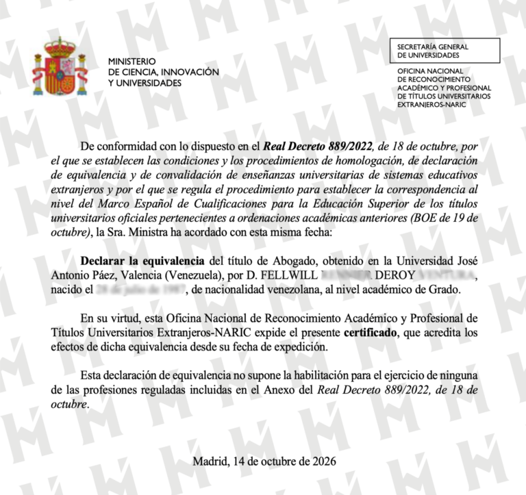 EQUIVALENCIA DE TÍTULO UNIVERSITARIO